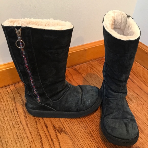 Ugg Hayden Rainbow Zipper Youth Black Tall Boots - Picture 4 of 8